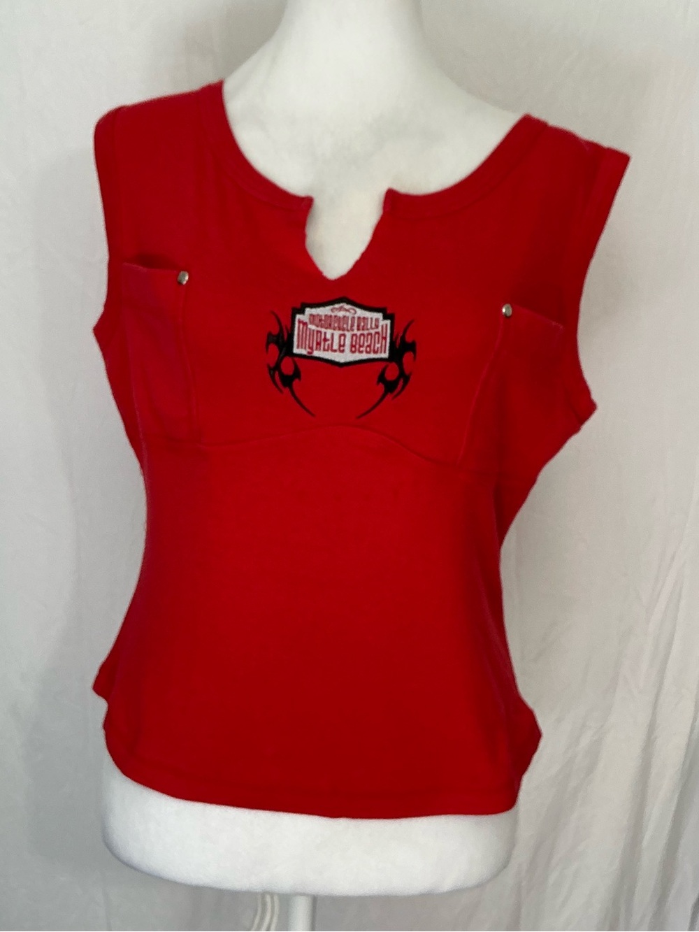 Red Sleeveless Logo Tee